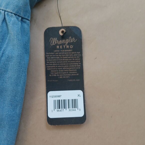 Wrangler Retro Women's XL Denim Top Blouse Embroidered Boho Western Cotton - Picture 5 of 7